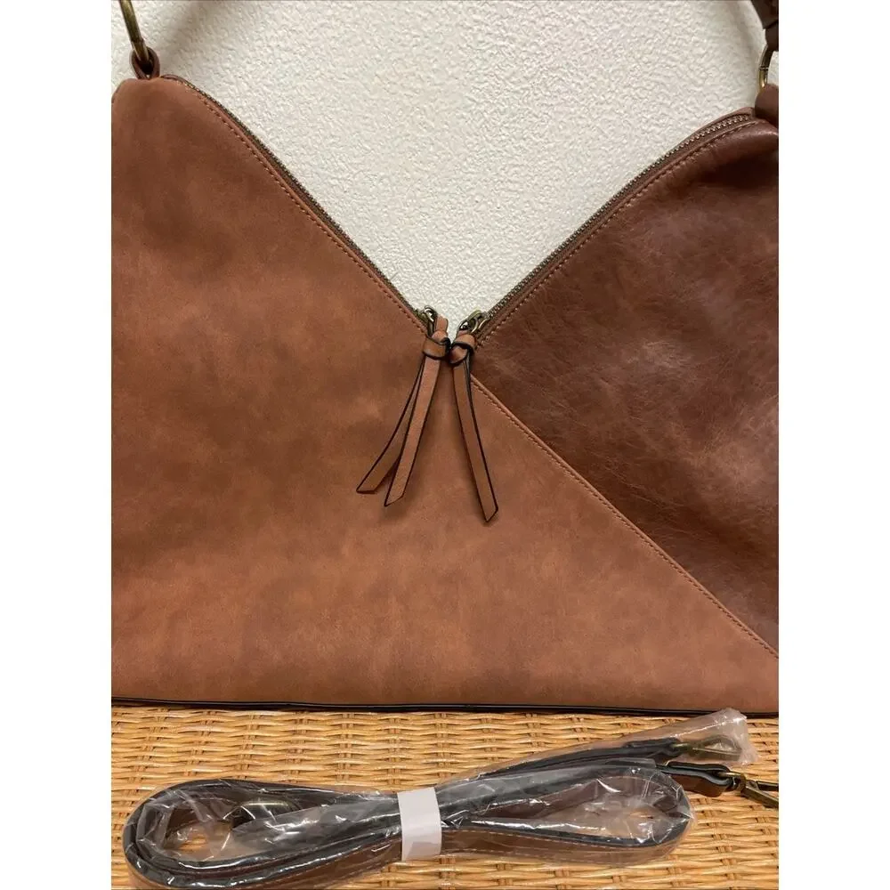 NWoT Simply Noelle Hobo Bag Brown Suede Faux Leather Colorblock Shoulder Boho